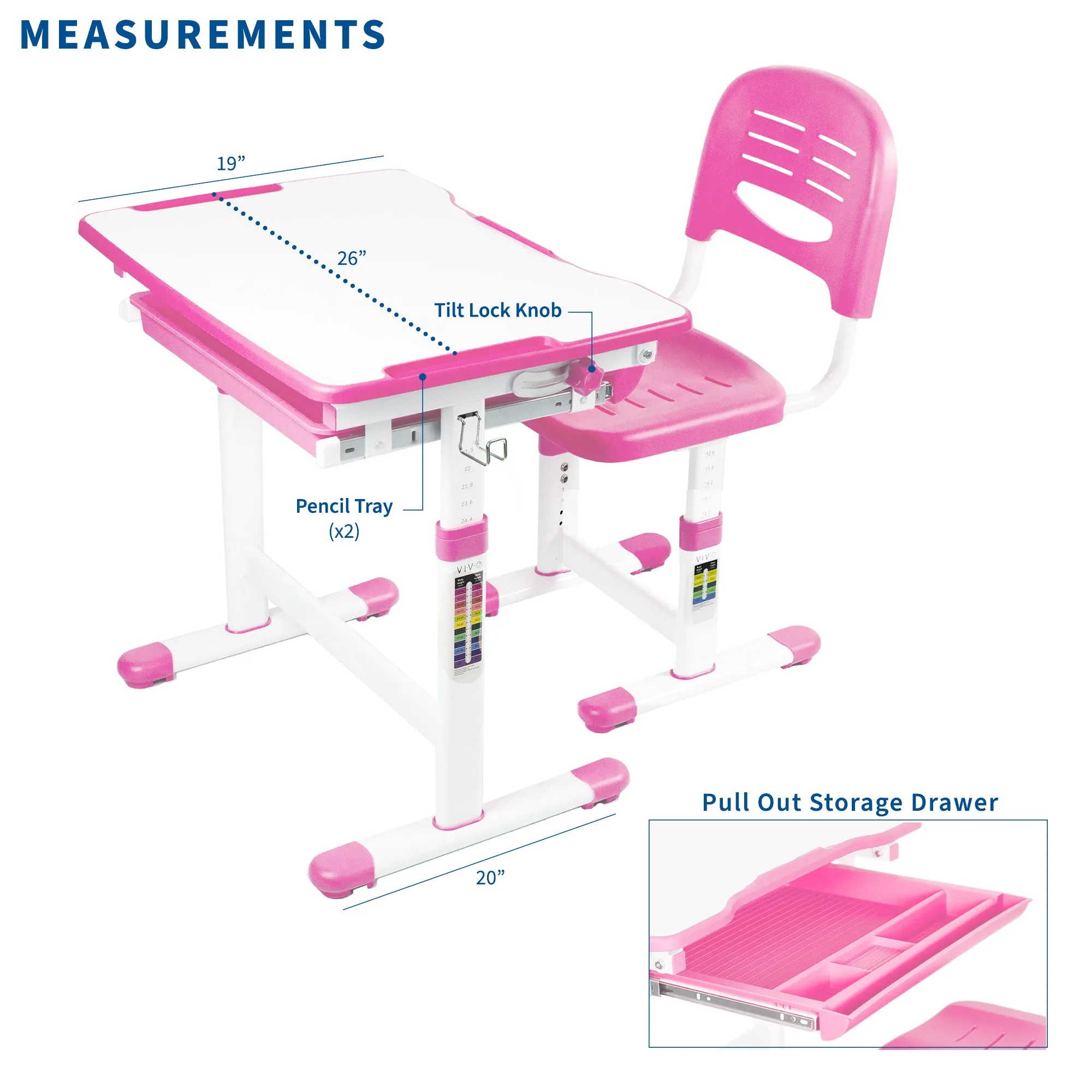 Kids' Height Adjustable Desk and Chair