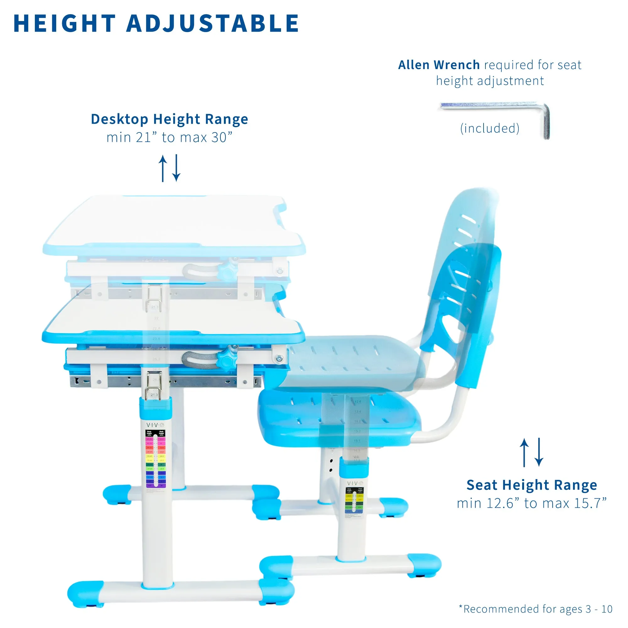 Kids' Height Adjustable Desk and Chair