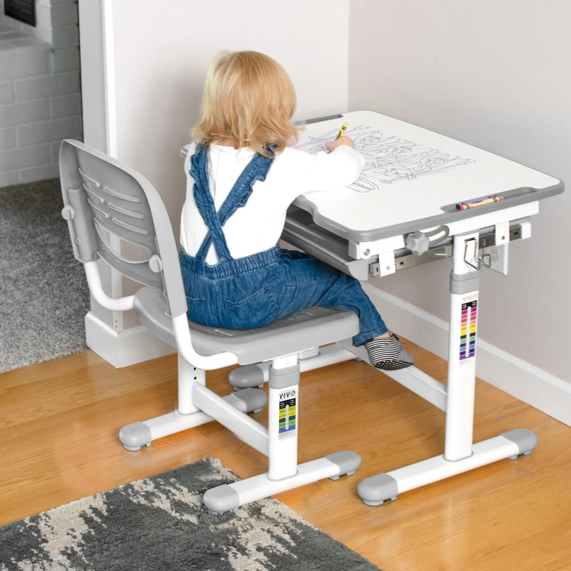 Kids' Height Adjustable Desk and Chair