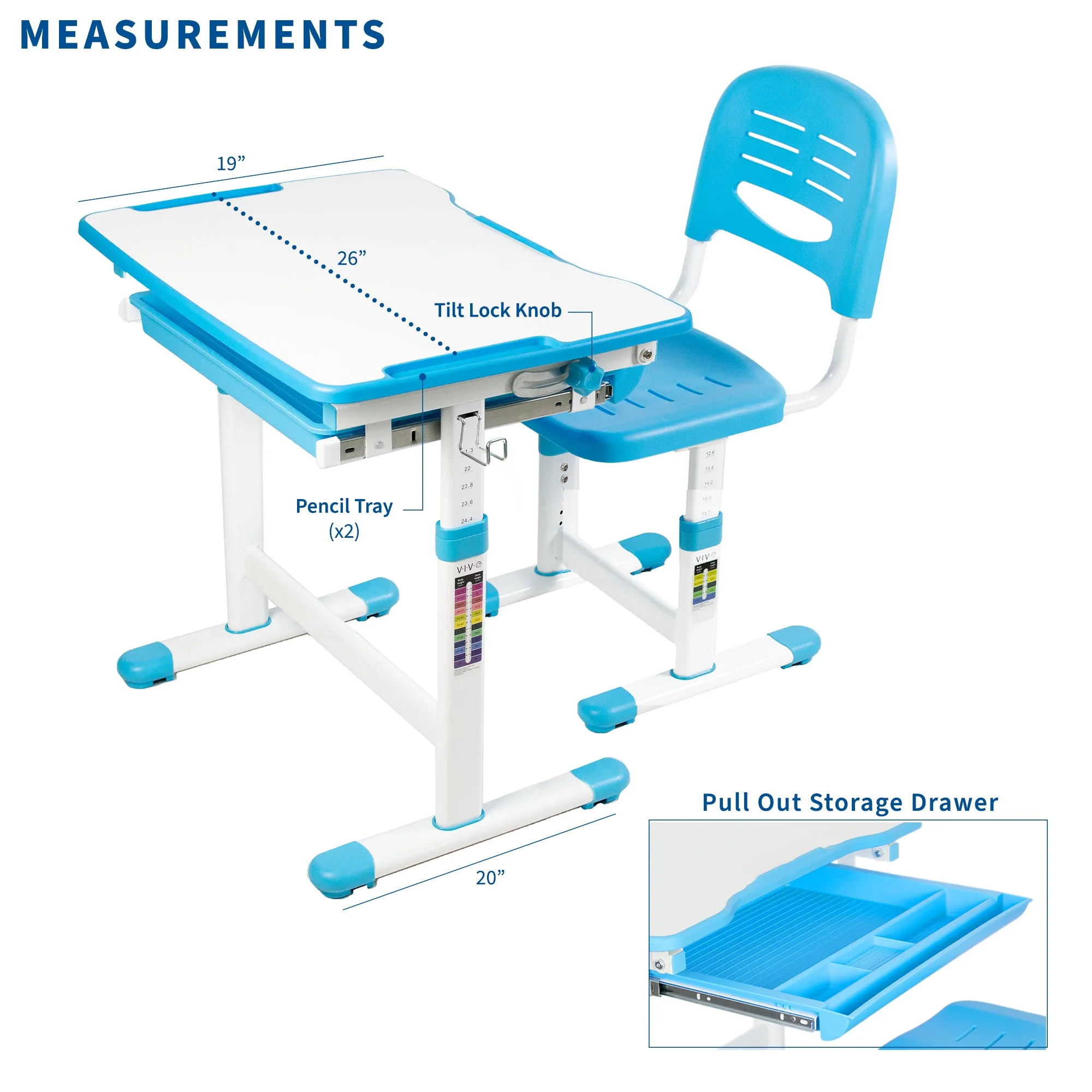 Kids' Height Adjustable Desk and Chair