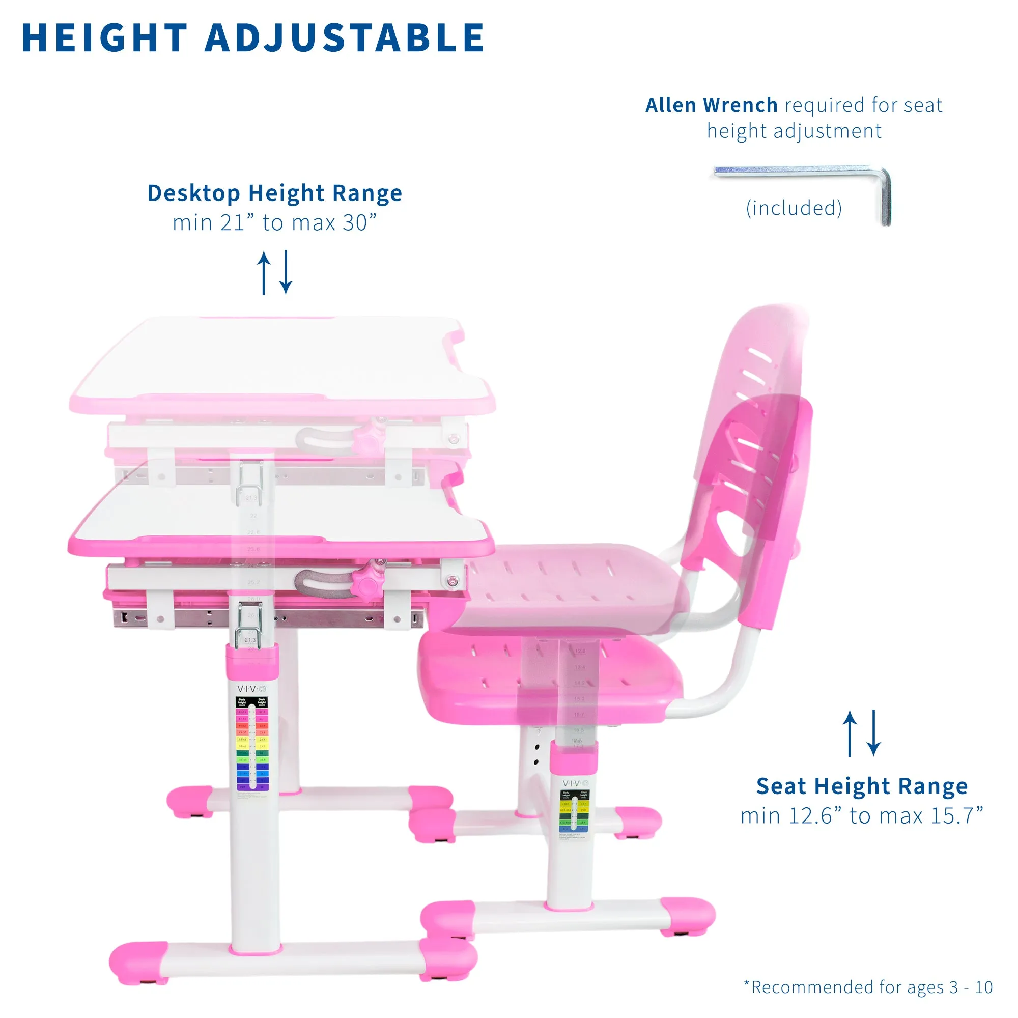 Kids' Height Adjustable Desk and Chair