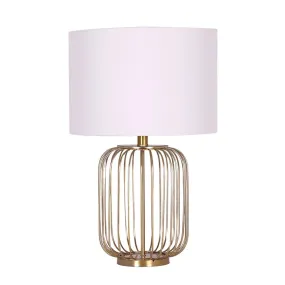 LAMP TABLE-METAL CAGE BASE-CREAM FABRIC SHADE