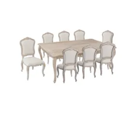 Large Size Oak Wood White Washed Finish Dining Set