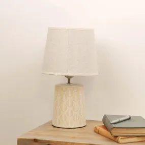 Leaf Print Table Lamp with Beige Linen Shade 35cm