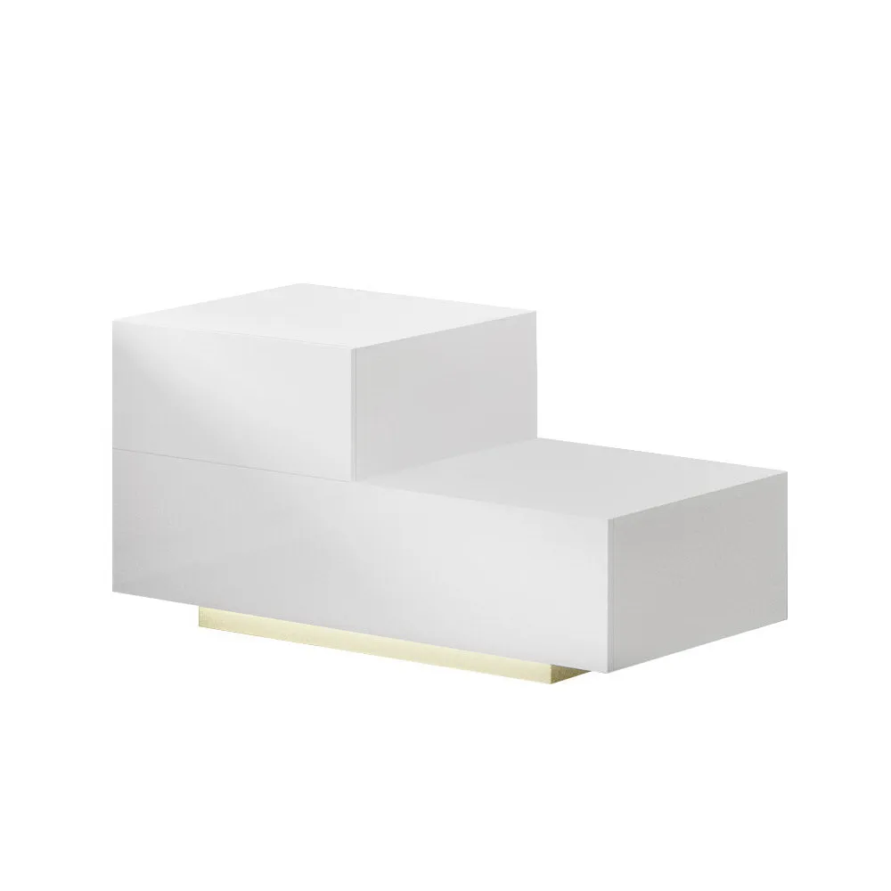 LED Bedside Table with 2 Drawers - White