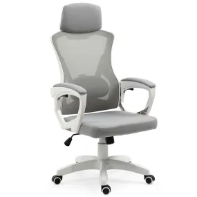 Lumbar Support Mesh Office Chair with Recline, White/Grey - FORTIA