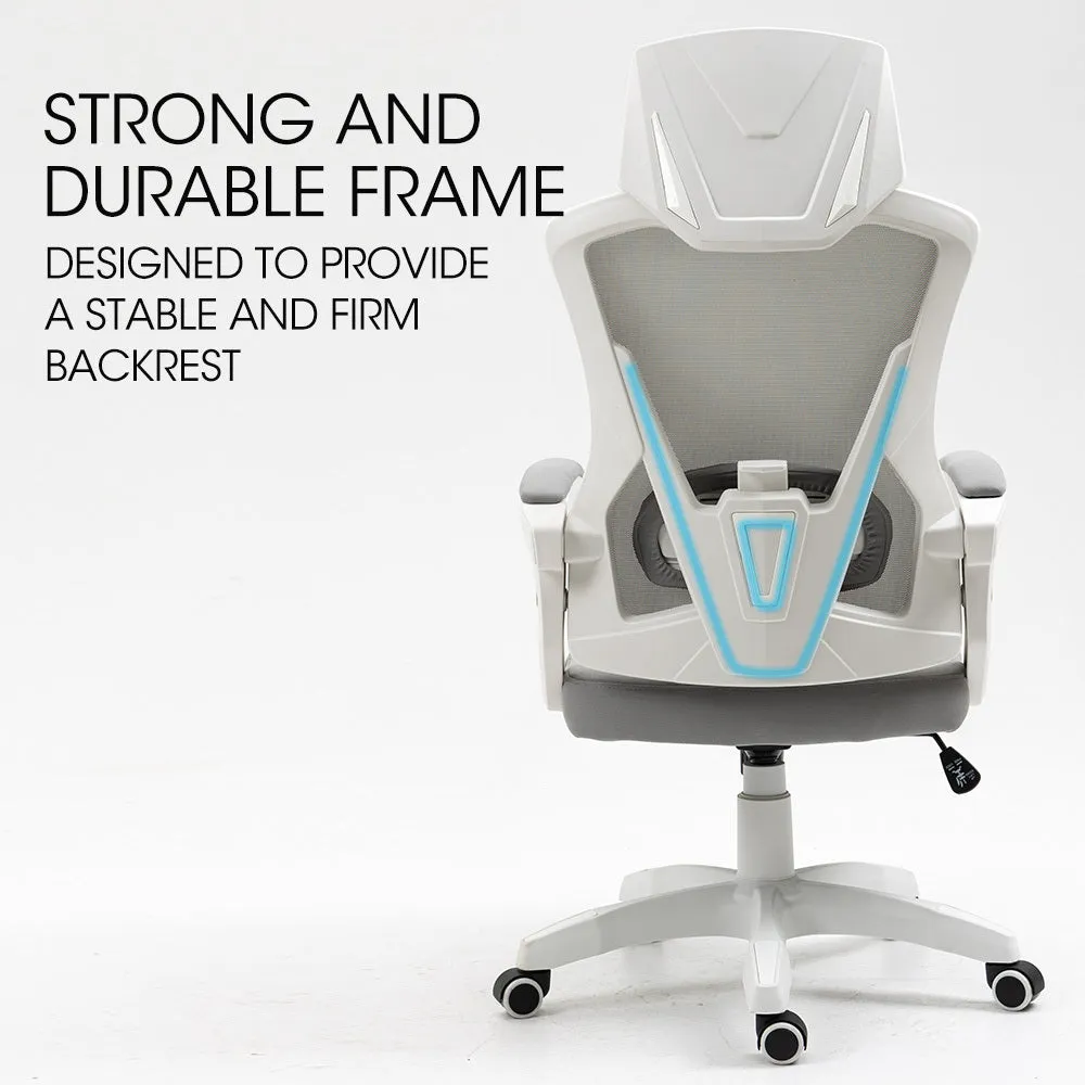 Lumbar Support Mesh Office Chair with Recline, White/Grey - FORTIA