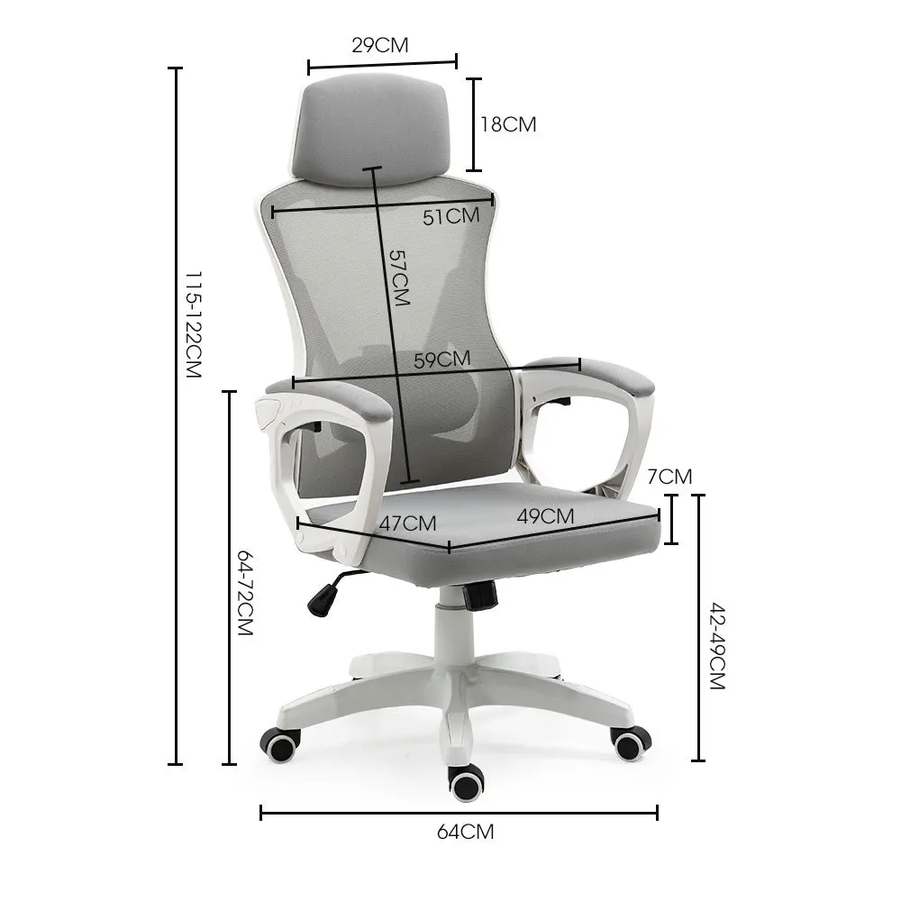 Lumbar Support Mesh Office Chair with Recline, White/Grey - FORTIA