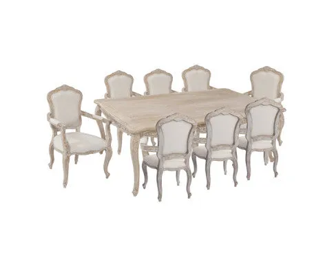 Medium Size Oak Wood White Washed Finish Arm Chair Dining Set