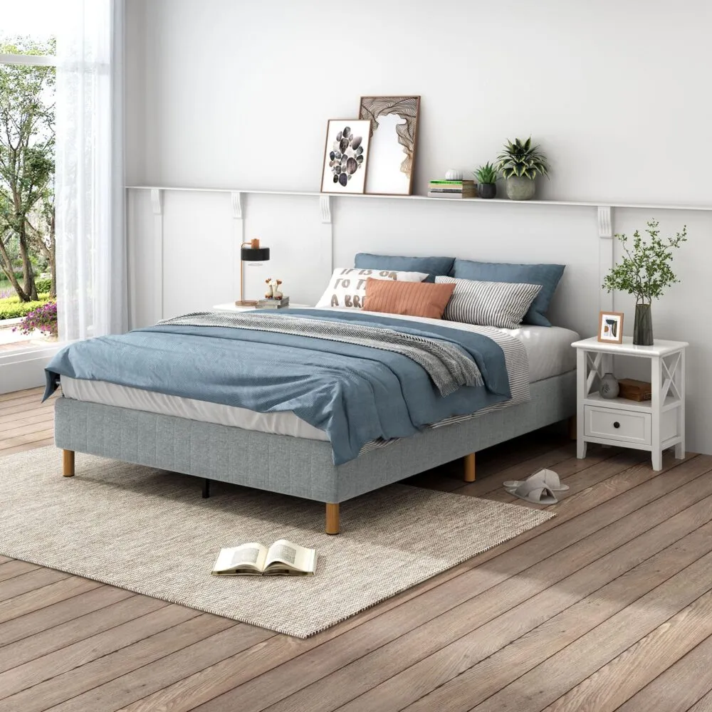 Metal Bedframe Mattress Foundation (Light Grey) - Queen