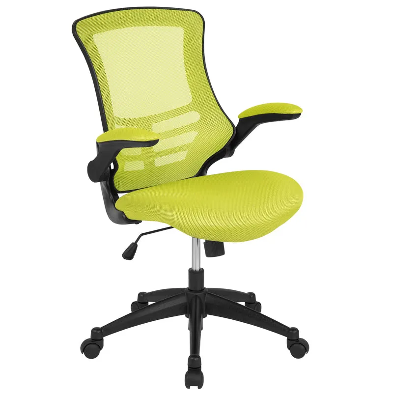 Mid-Back Blue Mesh Swivel Ergonomic Task Office Chair with Flip-Up Arms