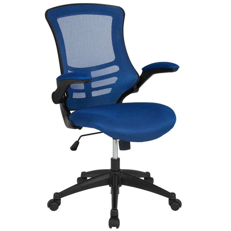 Mid-Back Blue Mesh Swivel Ergonomic Task Office Chair with Flip-Up Arms