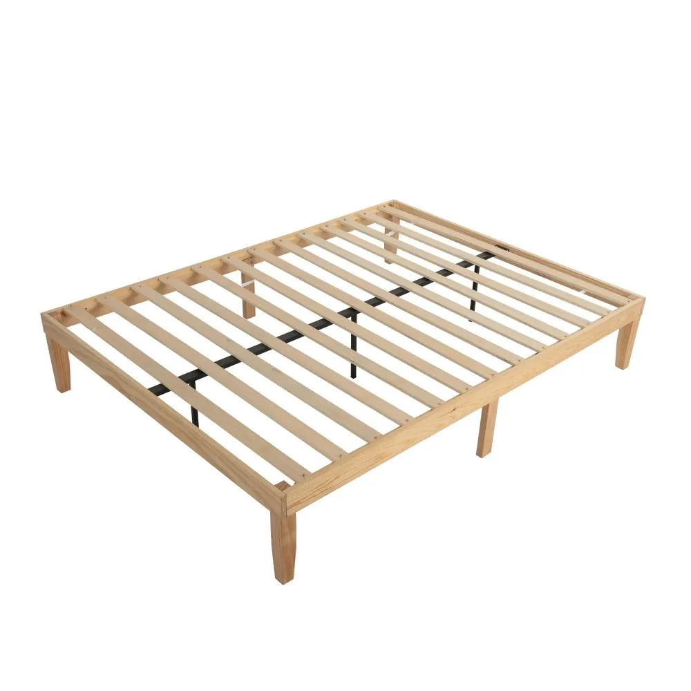 Minimalist Wooden Queen Bed Base, 9-Leg Frame, Ample Storage