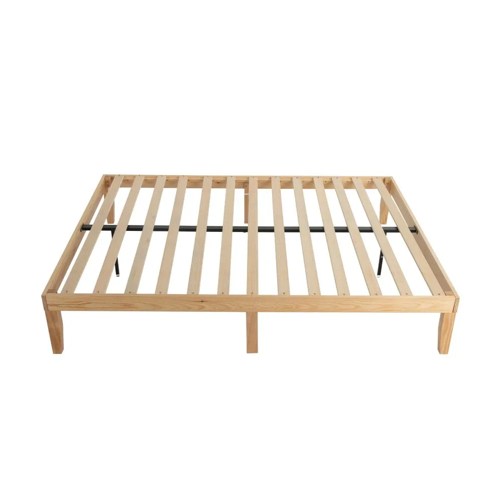 Minimalist Wooden Queen Bed Base, 9-Leg Frame, Ample Storage