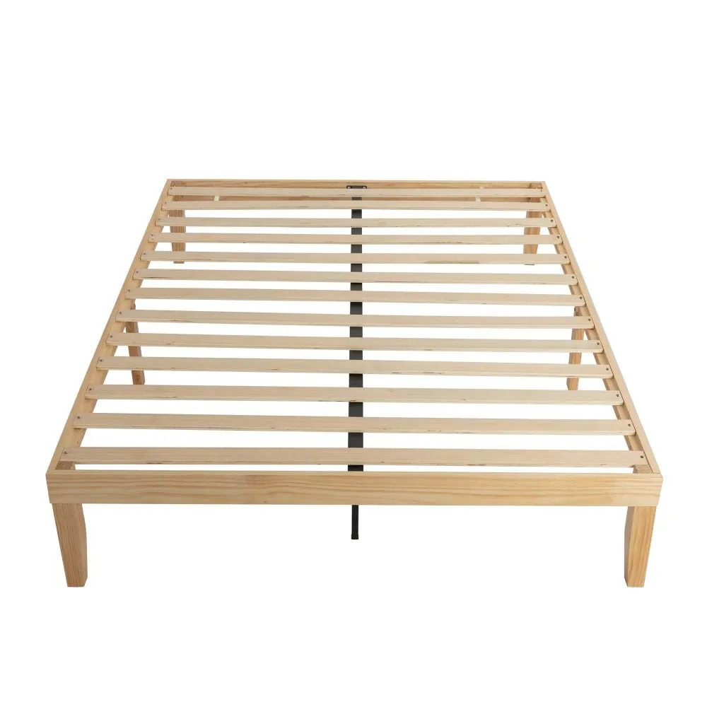 Minimalist Wooden Queen Bed Base, 9-Leg Frame, Ample Storage