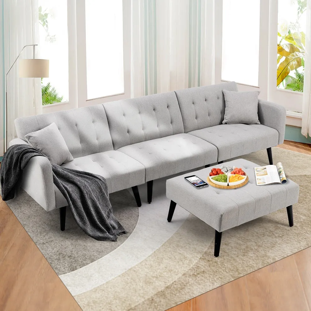 Modern Linen sectional Convertible Sofa Bed L-Shaped Reversible Sleeper Light Grey