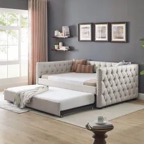 Modern Luxury Daybed with Trundle Upholstered Tufted Sofa Bed