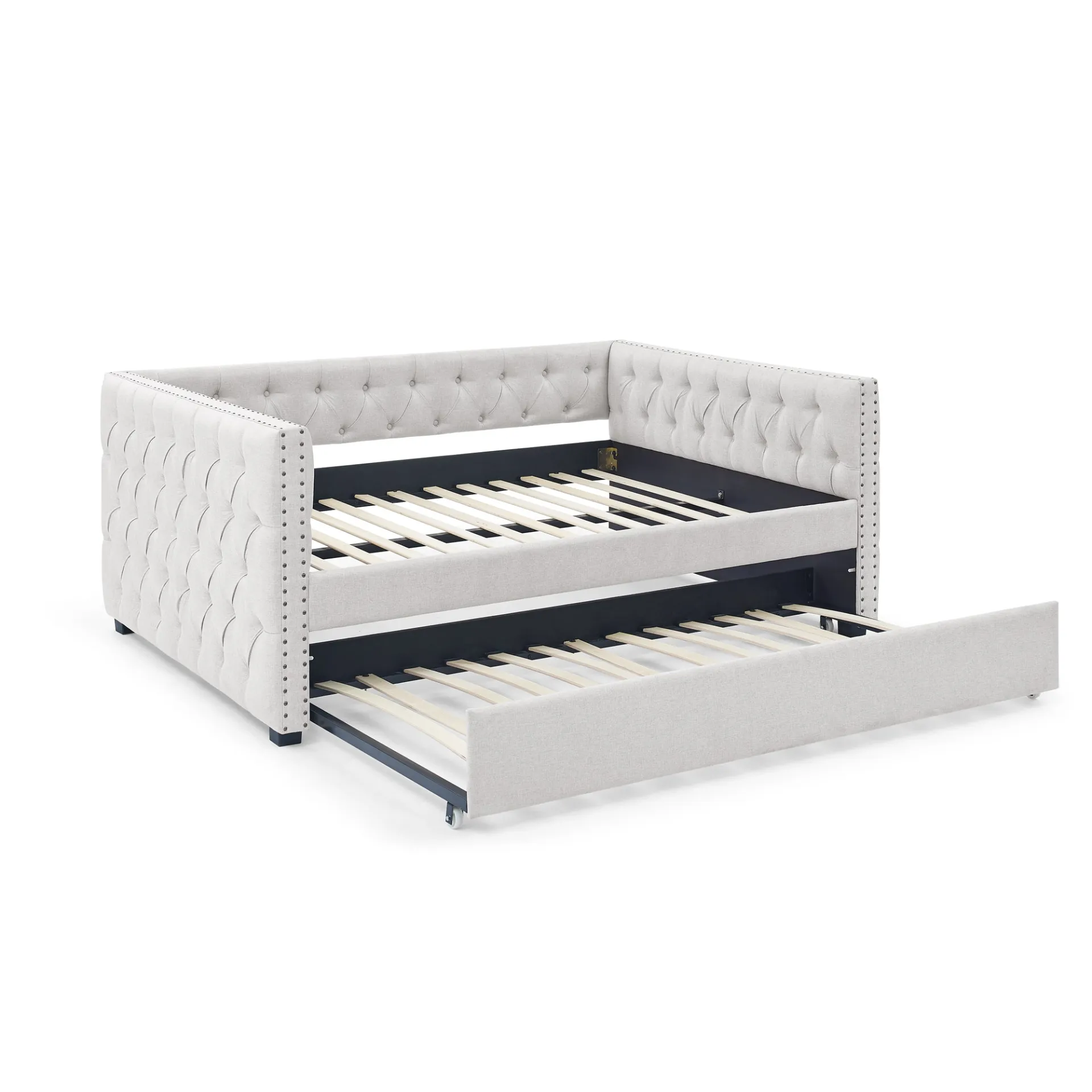 Modern Luxury Daybed with Trundle Upholstered Tufted Sofa Bed