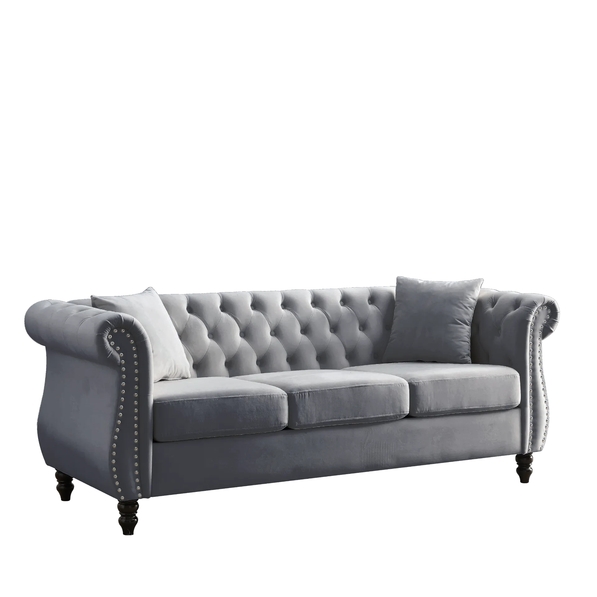 Modern Luxury Italian Chesterfield Sofa Grey Velvet for Living Room