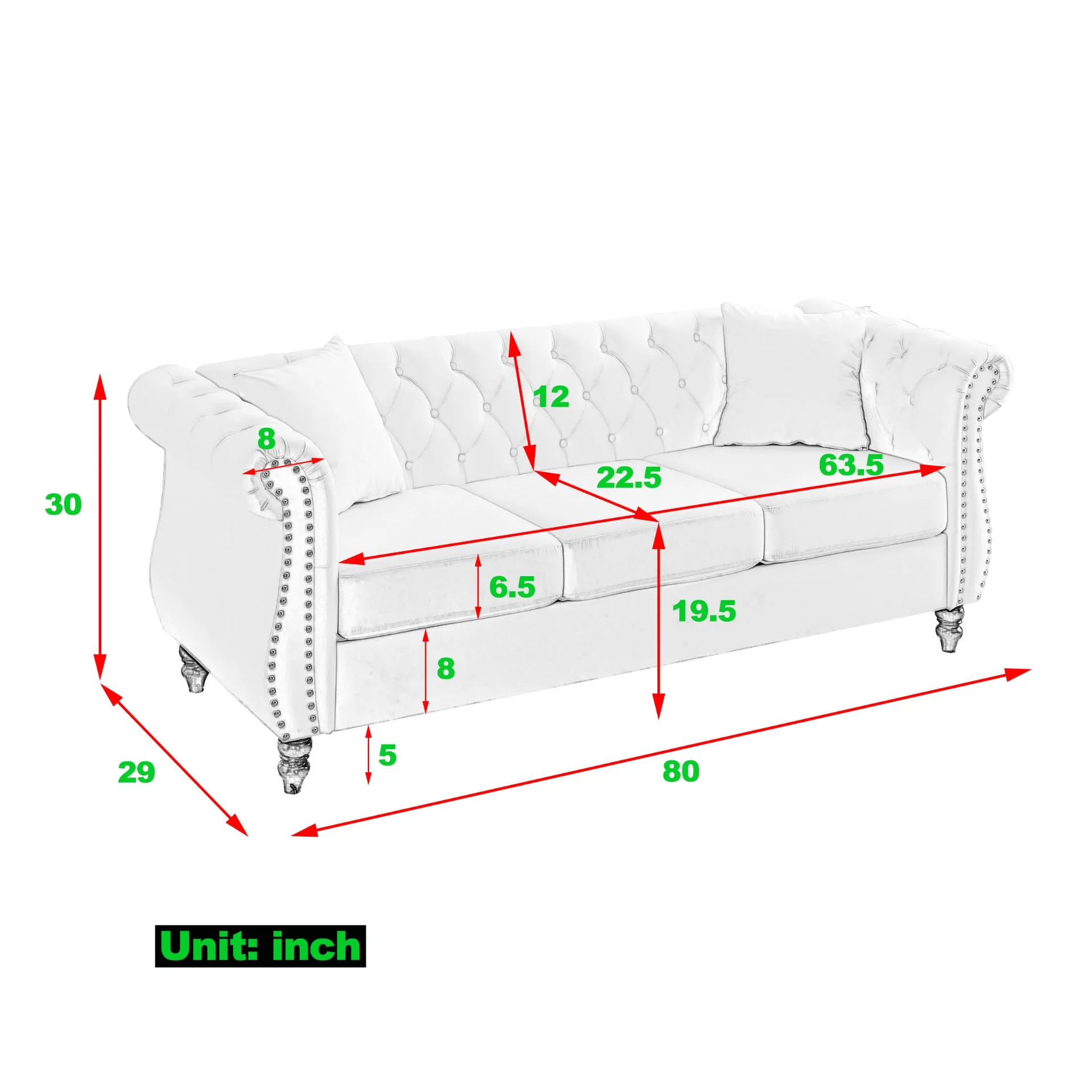 Modern Luxury Italian Chesterfield Sofa Grey Velvet for Living Room