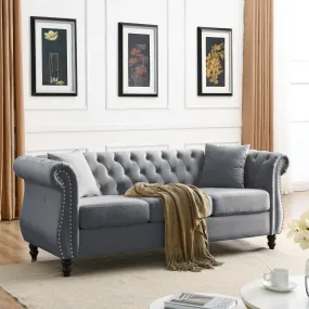 Modern Luxury Italian Chesterfield Sofa Grey Velvet for Living Room