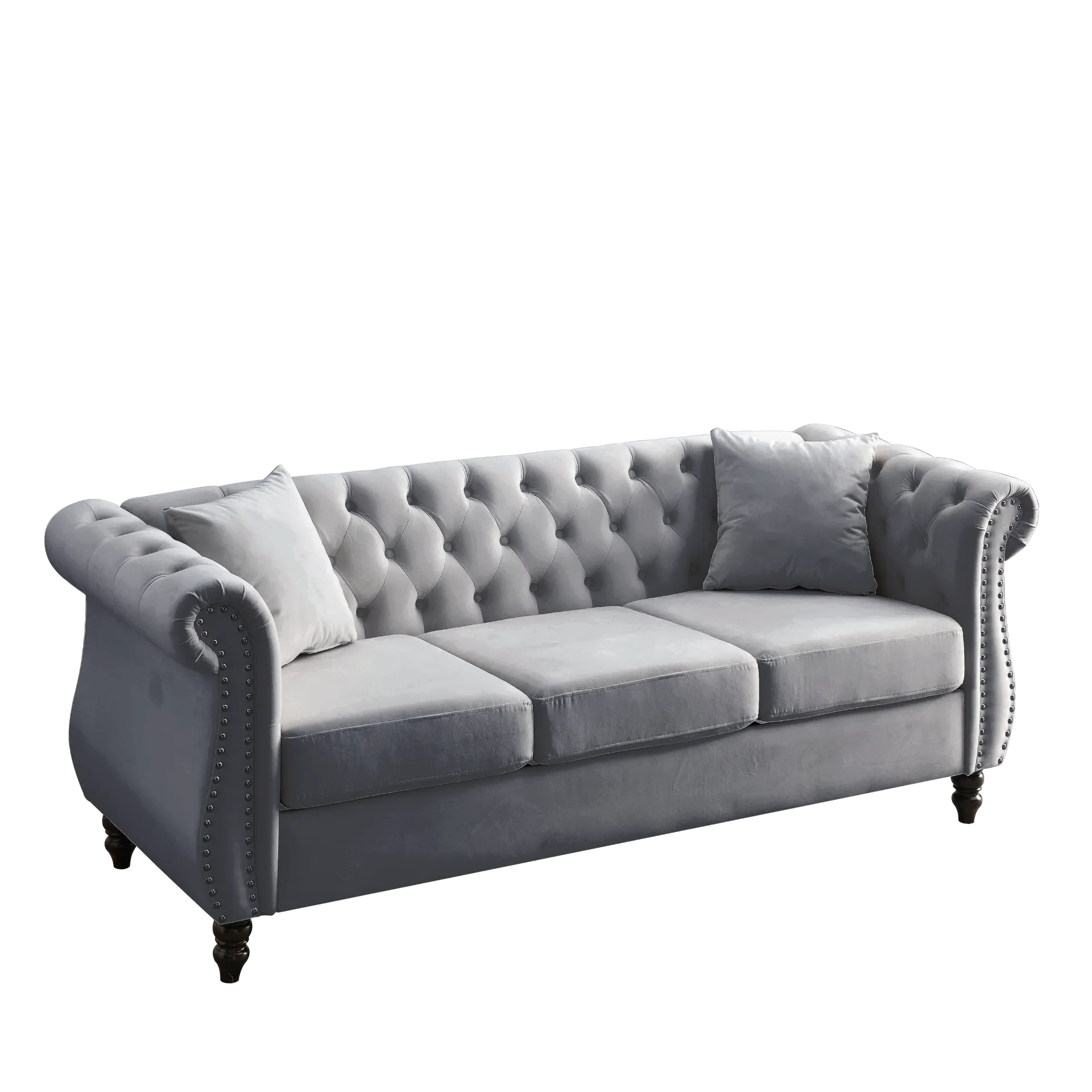 Modern Luxury Italian Chesterfield Sofa Grey Velvet for Living Room