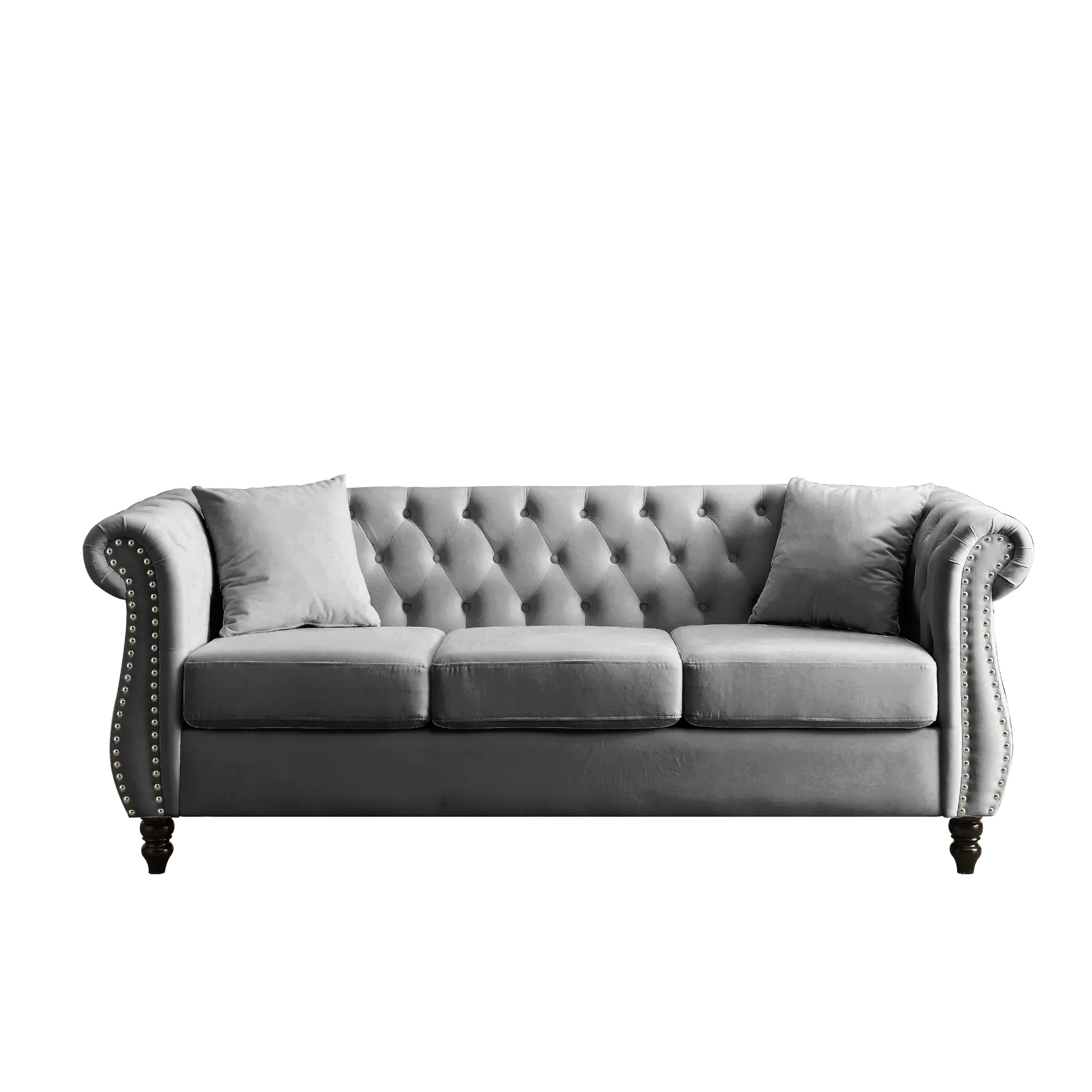 Modern Luxury Italian Chesterfield Sofa Grey Velvet for Living Room