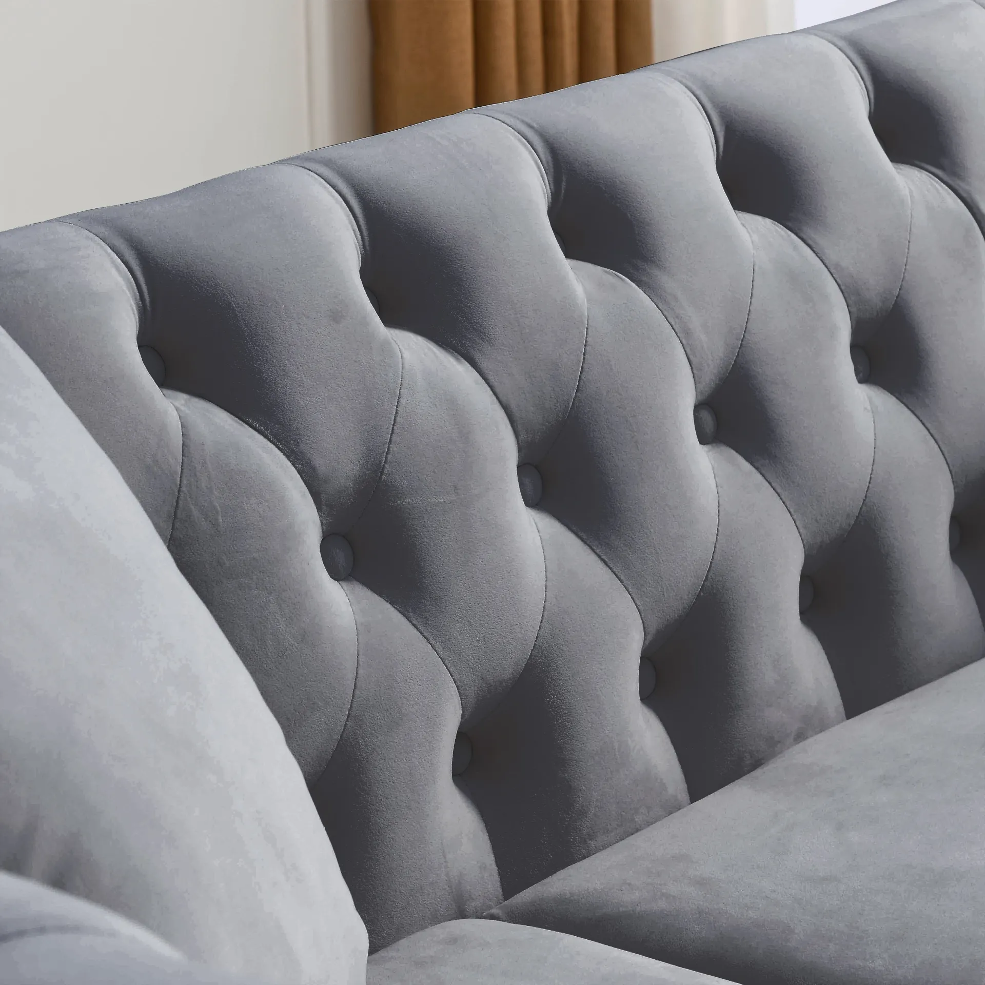 Modern Luxury Italian Chesterfield Sofa Grey Velvet for Living Room