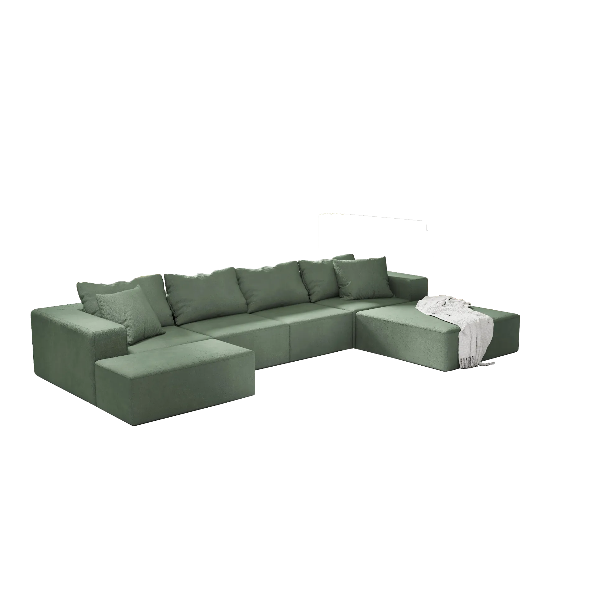 Modern Sage Green Upholstered Sectional Sofa Couch Set