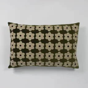 Moss Green Daisy Cushion - Cotton Velvet & Linen - Olsson & Jensen