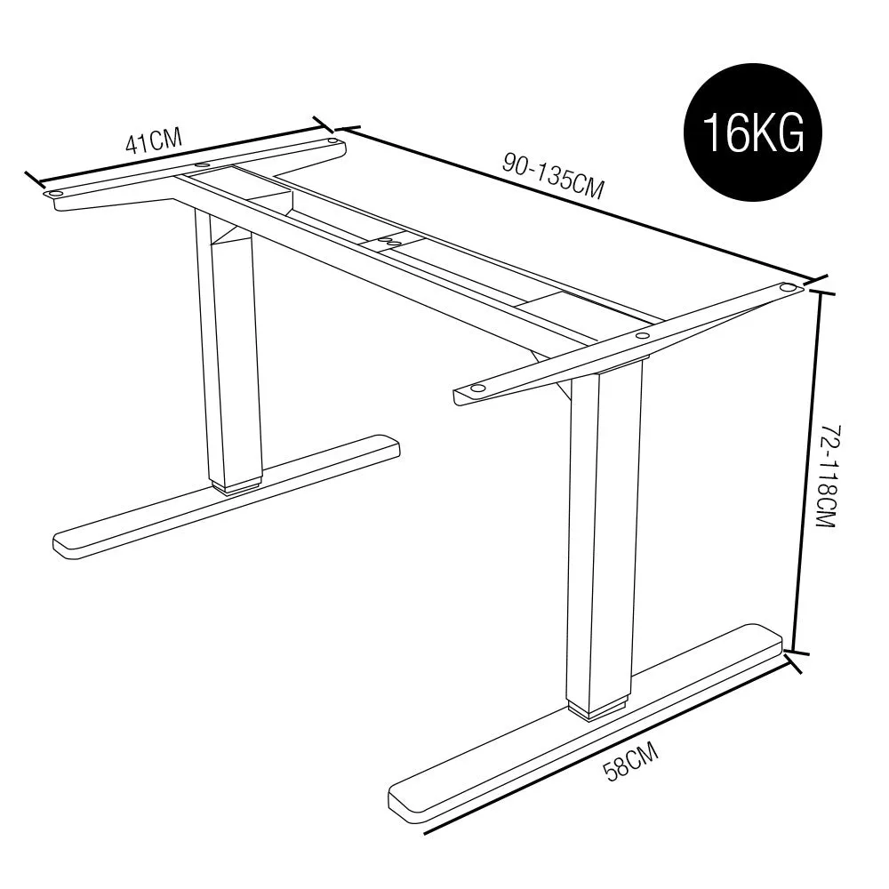 Motorised Height Adjustable Desk Frame, 70kg Load, Silver - FORTIA