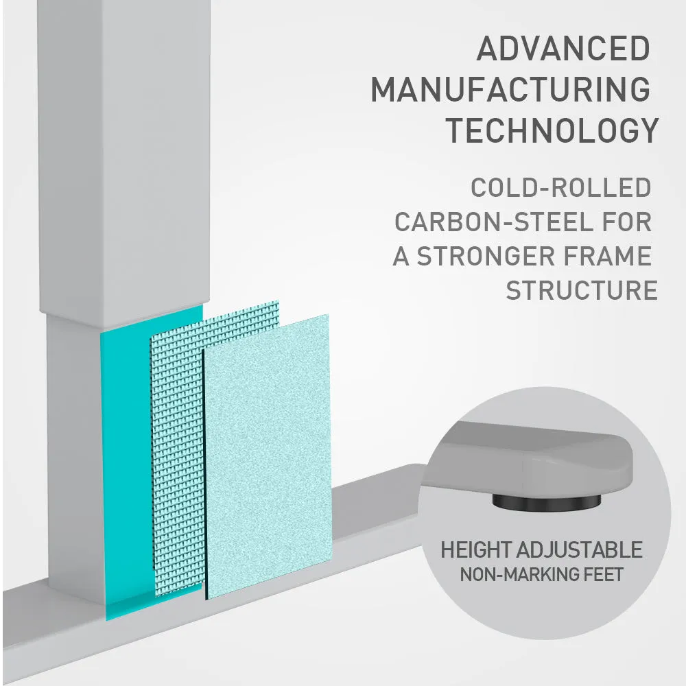 Motorised Height Adjustable Desk Frame, 70kg Load, Silver - FORTIA