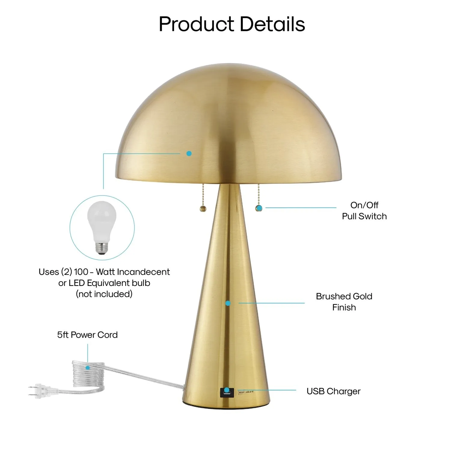 Neveah Table Lamp with USB Port