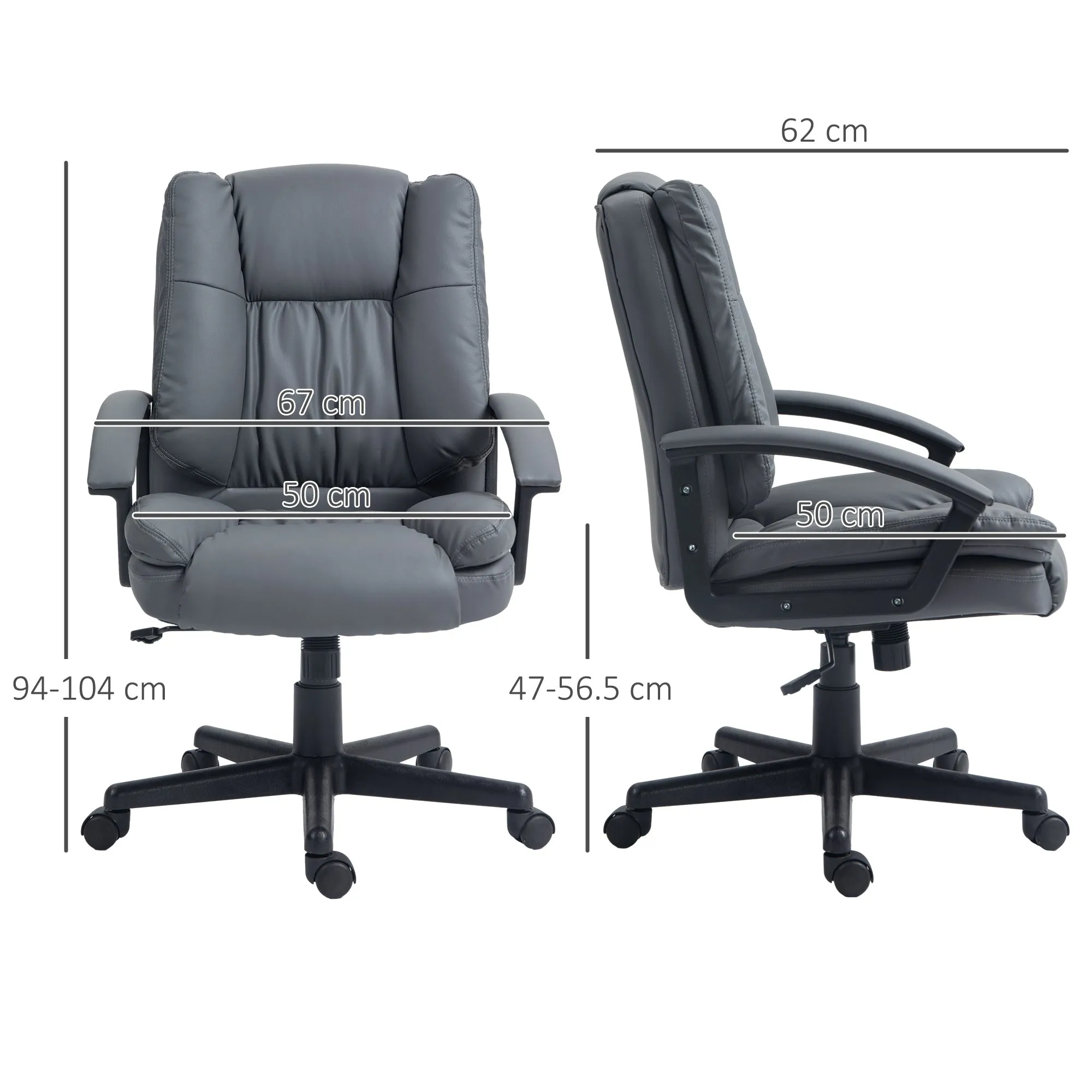 Office Chair, Faux Leather Computer Desk Chair, Mid Back Executive Chair with Adjustable Height and Swivel Rolling Wheels