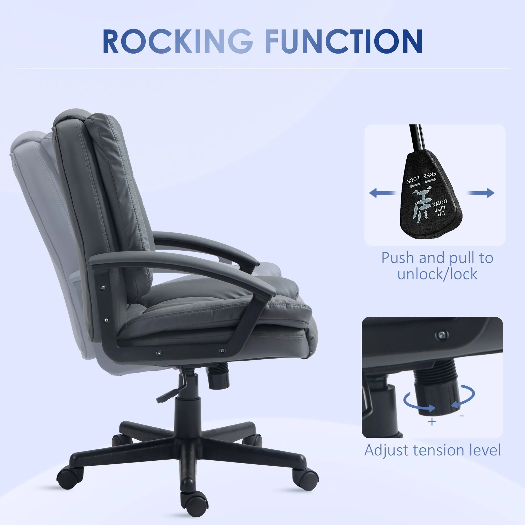 Office Chair, Faux Leather Computer Desk Chair, Mid Back Executive Chair with Adjustable Height and Swivel Rolling Wheels