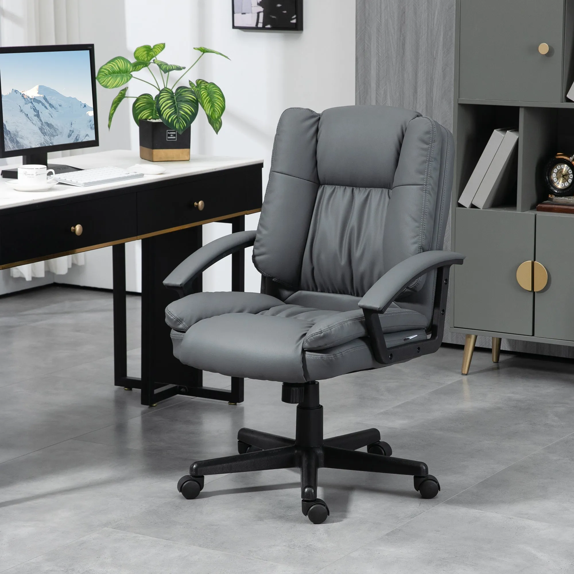 Office Chair, Faux Leather Computer Desk Chair, Mid Back Executive Chair with Adjustable Height and Swivel Rolling Wheels