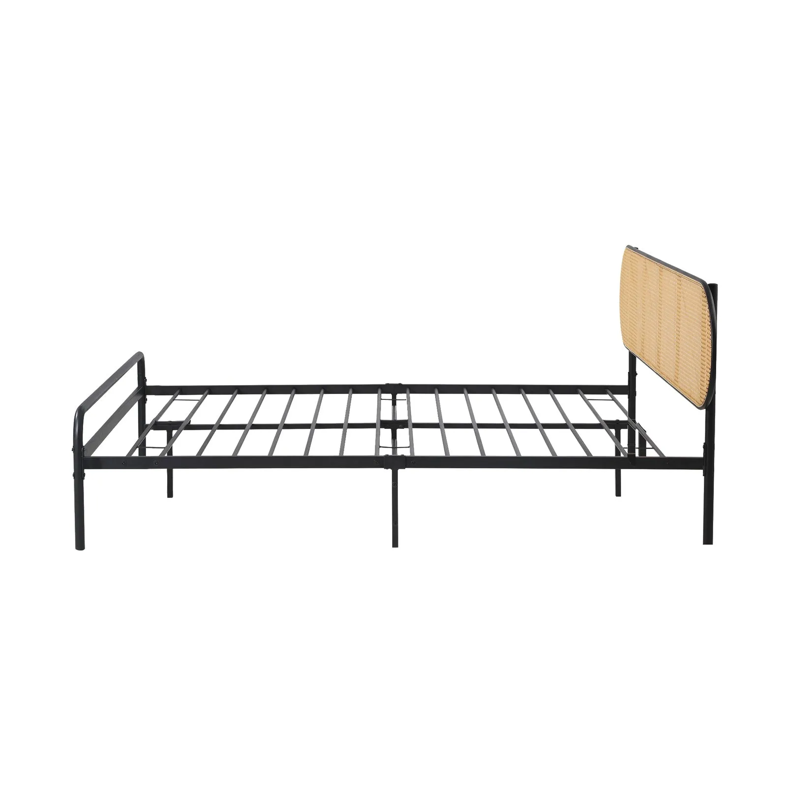 Oikiture Bed Frame Double Size Metal Base Platform with Rattan Headboard