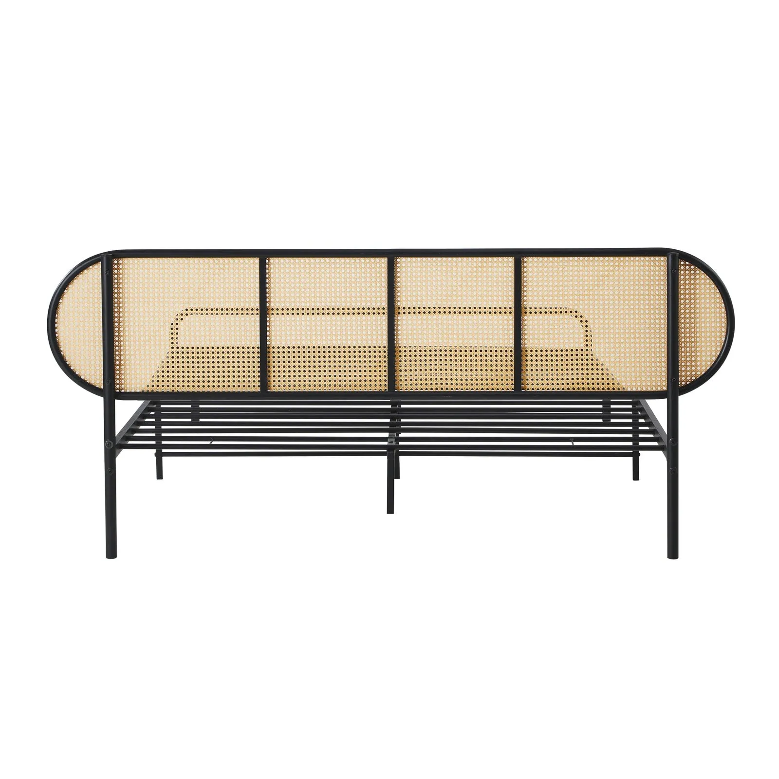 Oikiture Bed Frame Double Size Metal Base Platform with Rattan Headboard