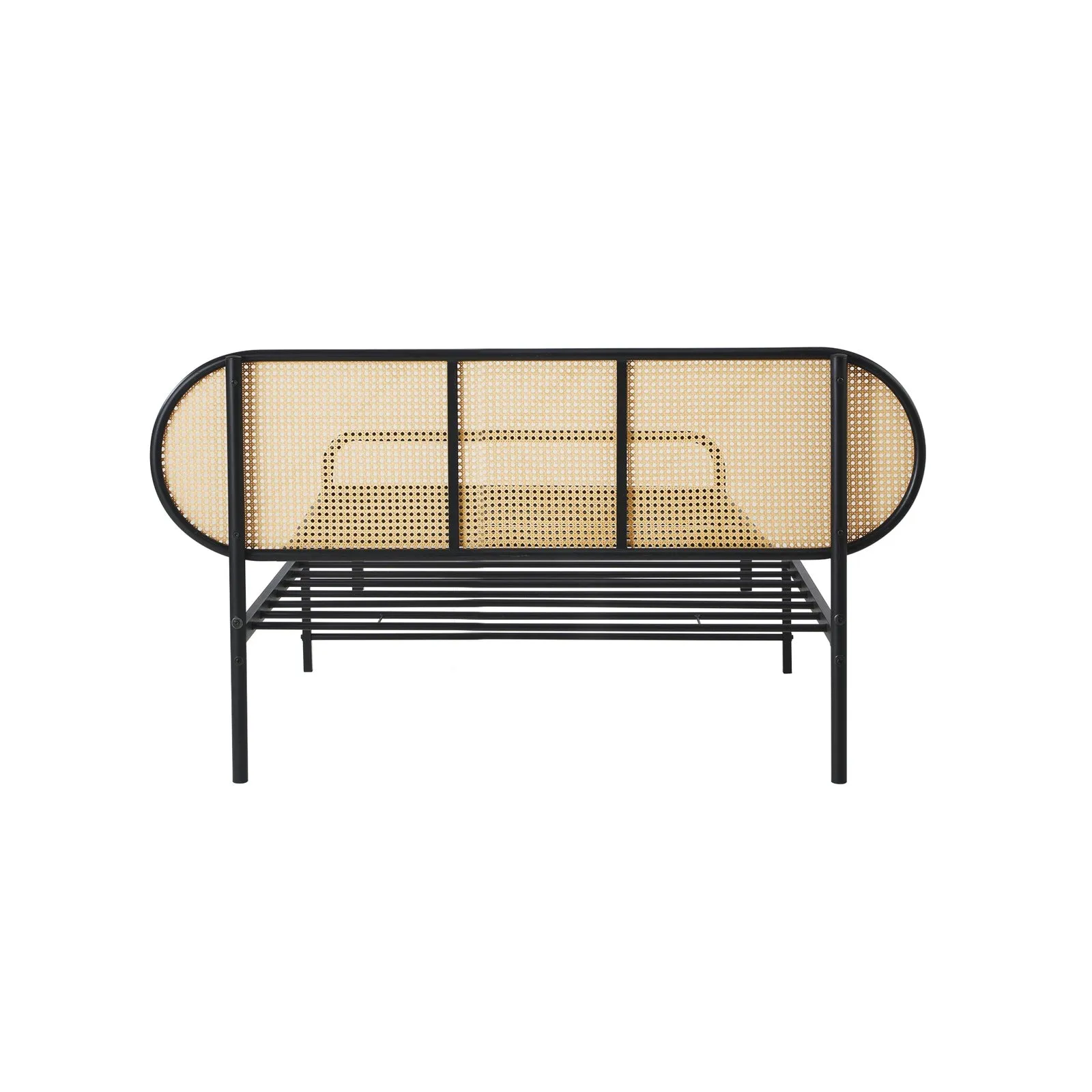 Oikiture Bed Frame Single Size Metal Base Platform with Rattan Headboard