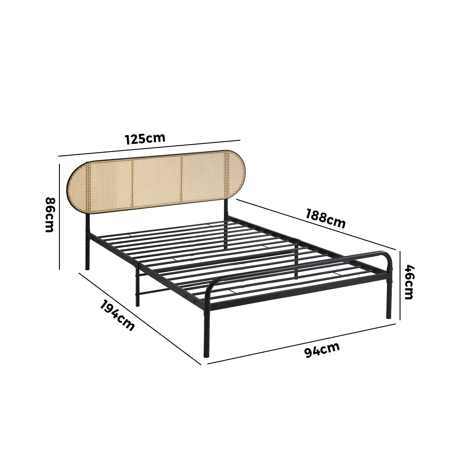 Oikiture Bed Frame Single Size Metal Base Platform with Rattan Headboard