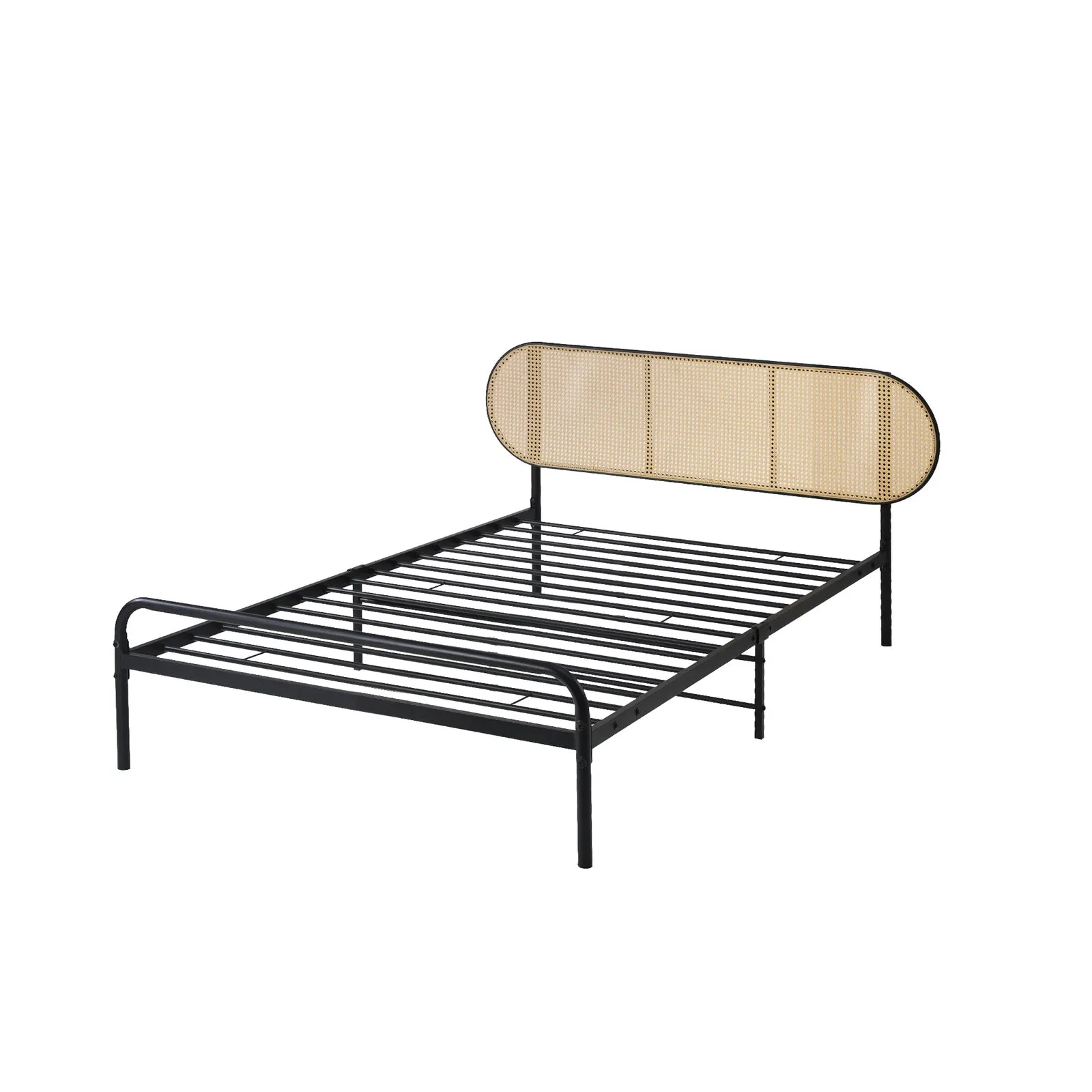 Oikiture Bed Frame Single Size Metal Base Platform with Rattan Headboard