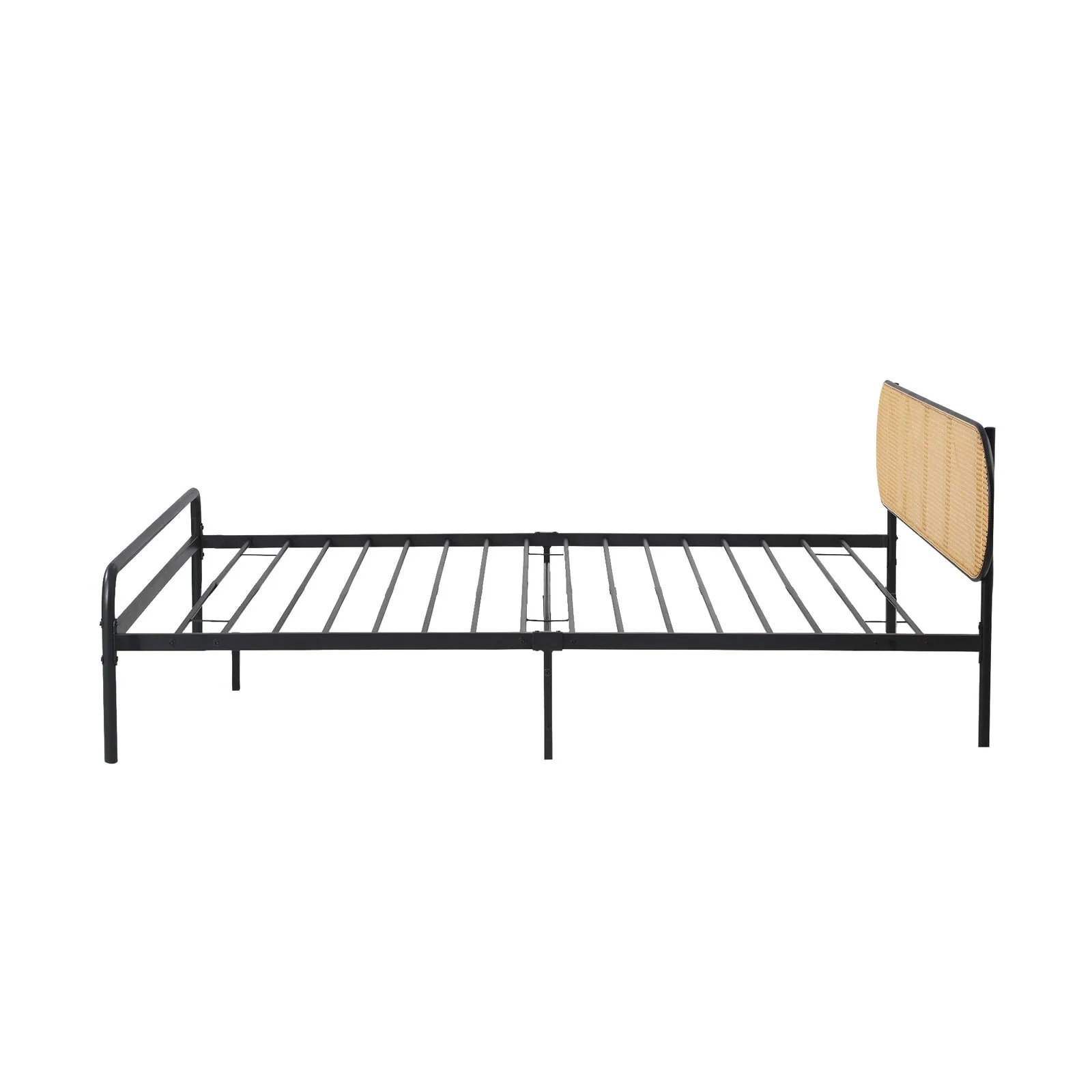 Oikiture Bed Frame Single Size Metal Base Platform with Rattan Headboard