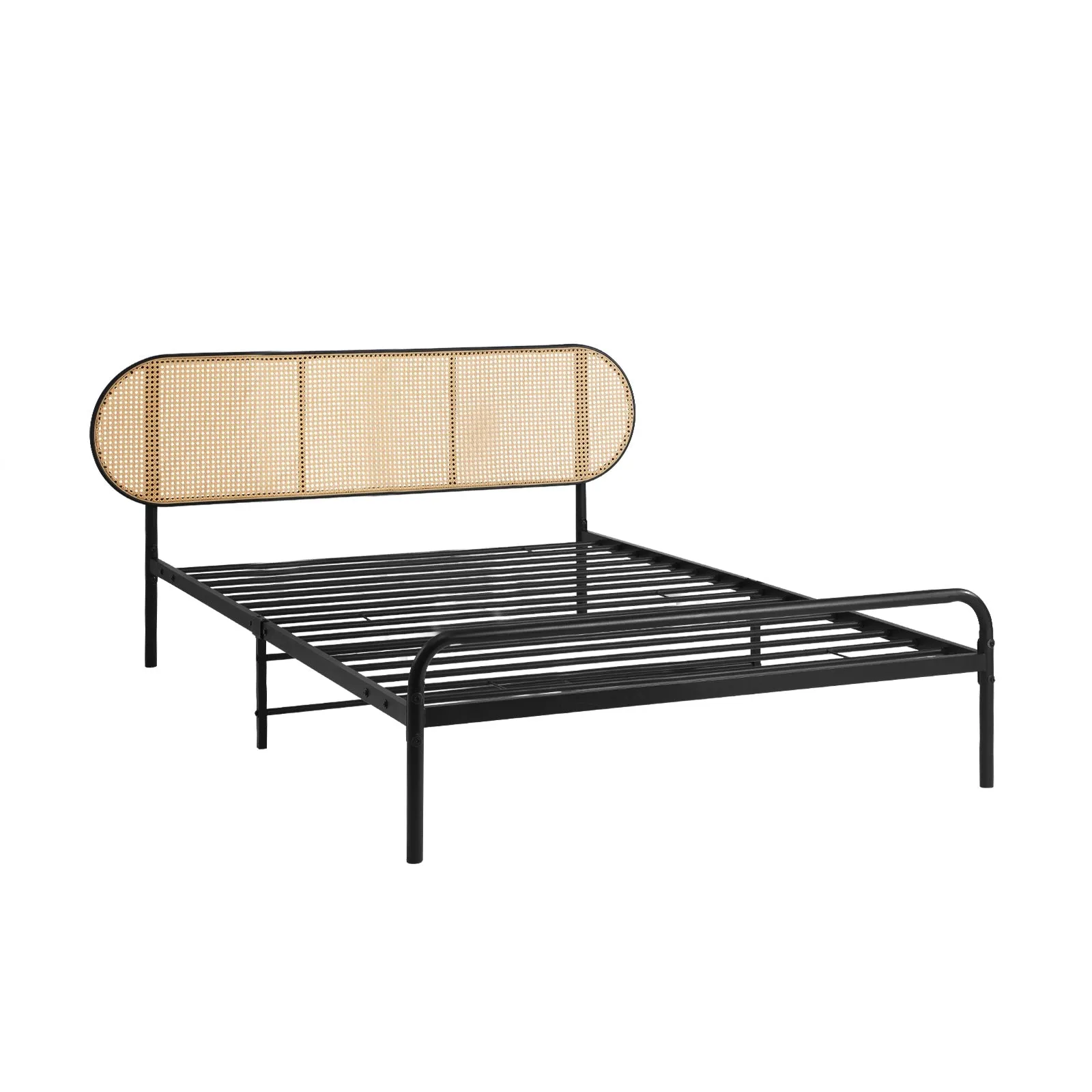 Oikiture Bed Frame Single Size Metal Base Platform with Rattan Headboard