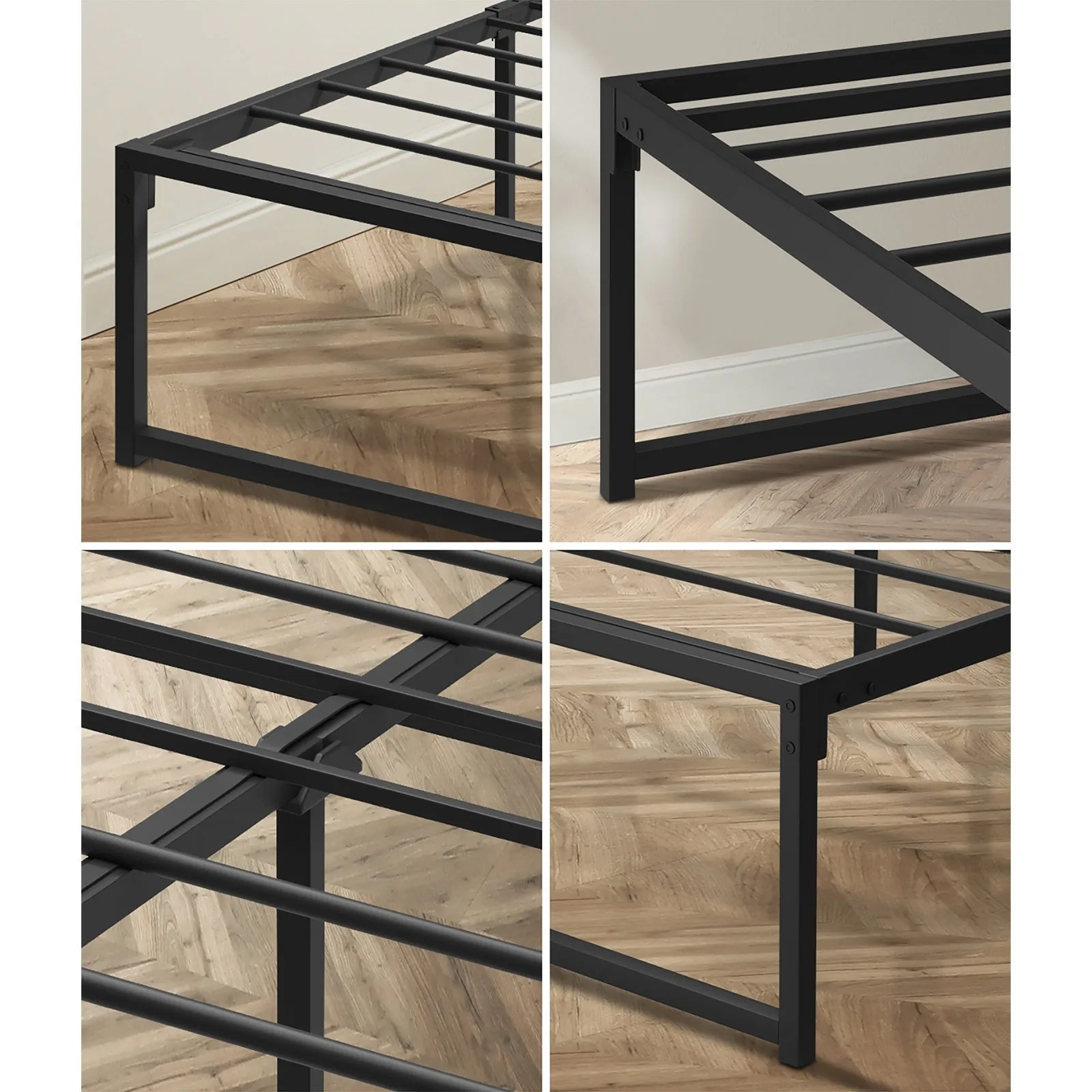 Oikiture Metal Bed Frame King Single Beds Base Platform Black