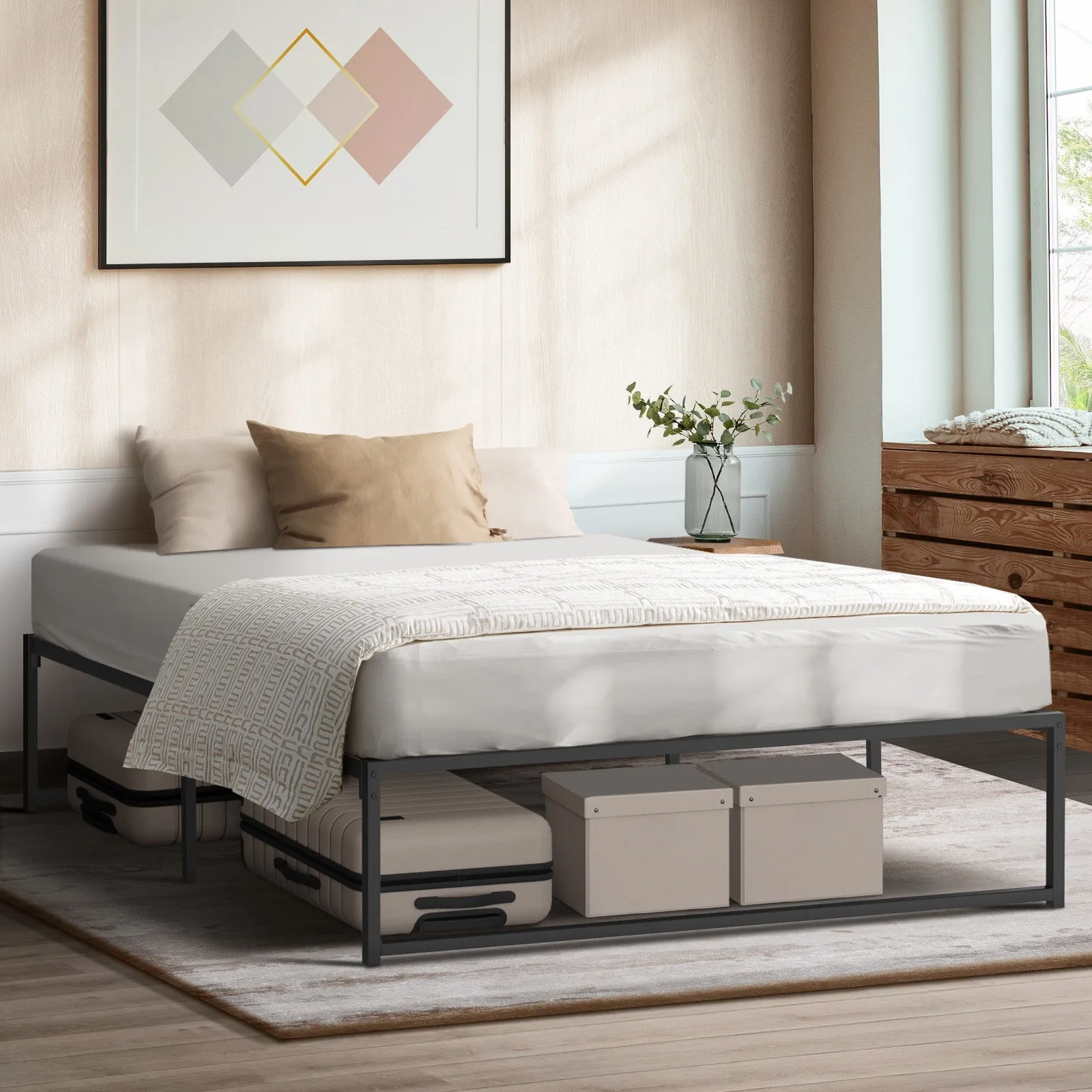 Oikiture Metal Bed Frame Queen Double King Single Size Bed Base Platform