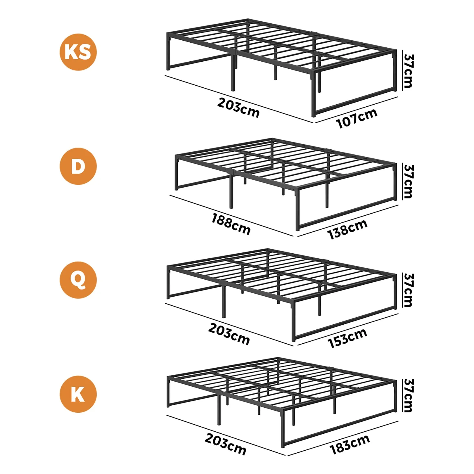 Oikiture Metal Bed Frame Queen Double King Single Size Bed Base Platform