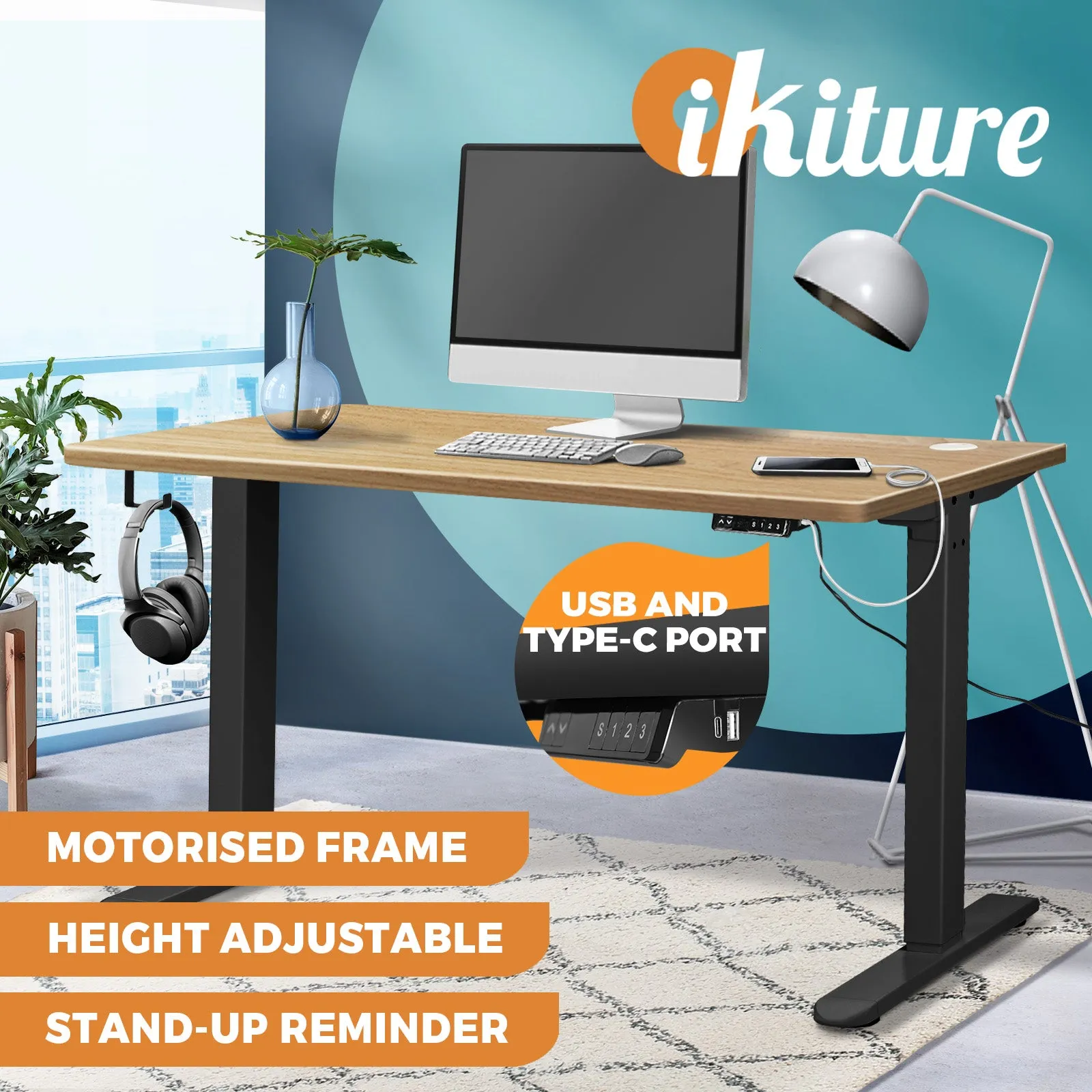 Oikiture Standing Desk Electric Height Adjustable Sit Stand Office Computer 140cm