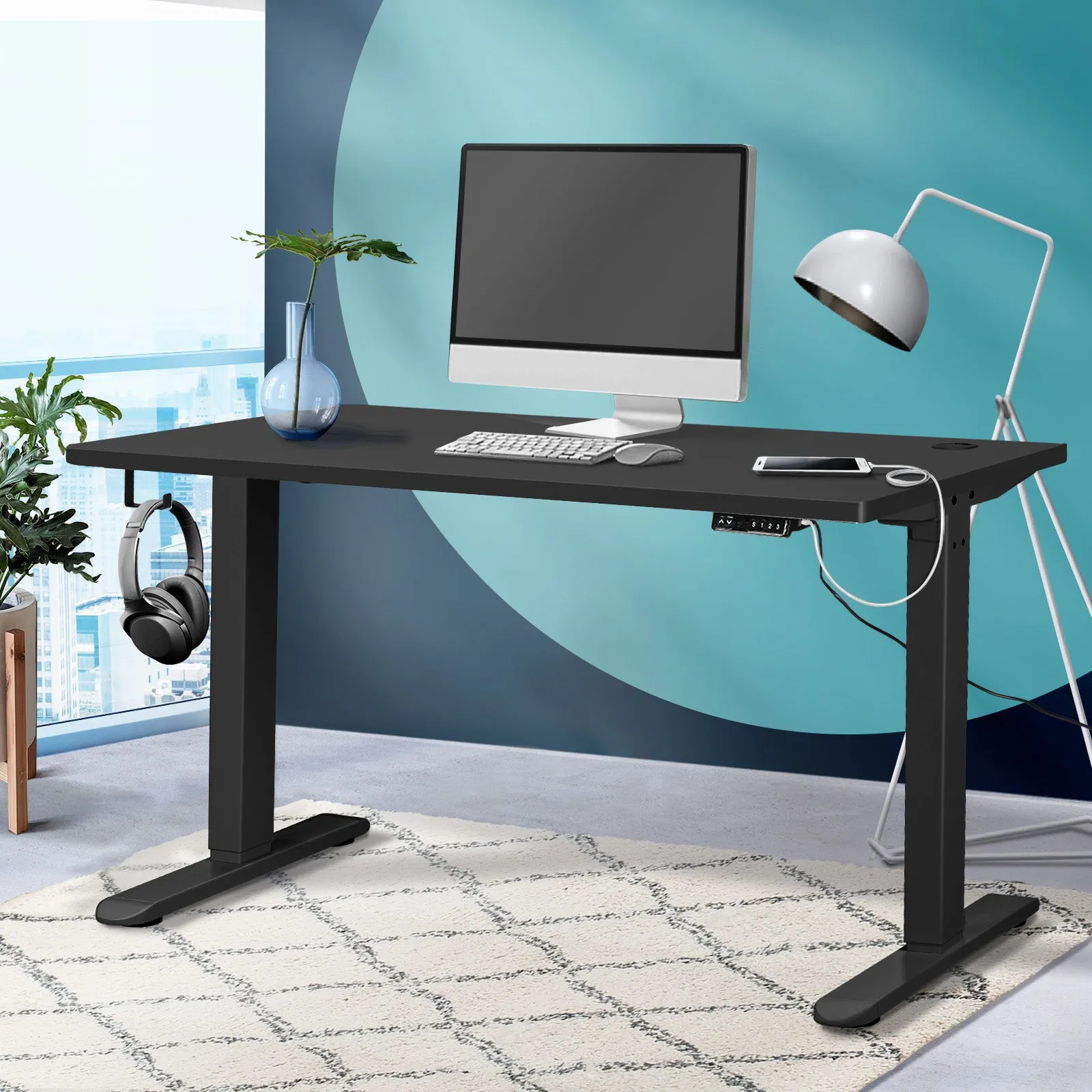 Oikiture Standing Desk Electric Sit Stand Up  Motorised Height Adjustable 140cm