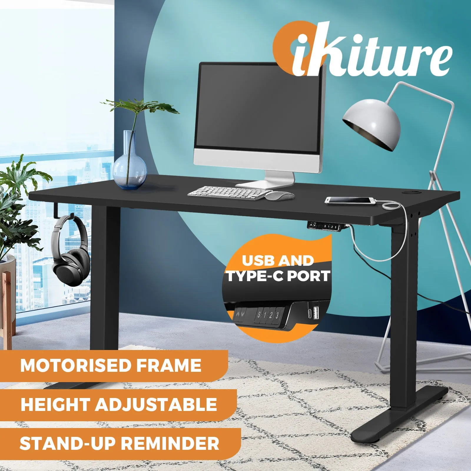 Oikiture Standing Desk Electric Sit Stand Up  Motorised Height Adjustable 140cm