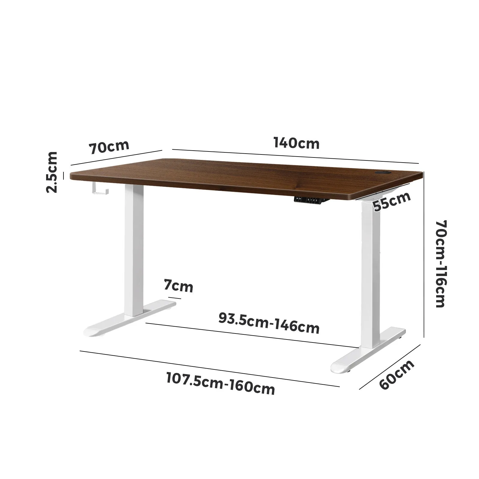 Oikiture Standing Desk Height Adjustable Electric Dual Motor Stand Table 140cm